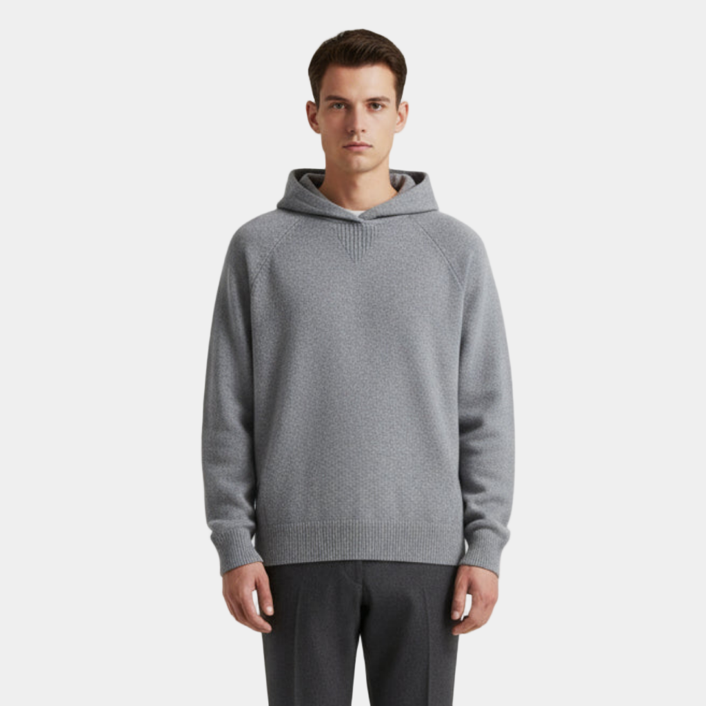 Men's Knitted Hoodie in Wool Blend - Casual Pullover for Everyday Wear, Comfortable and Stylish