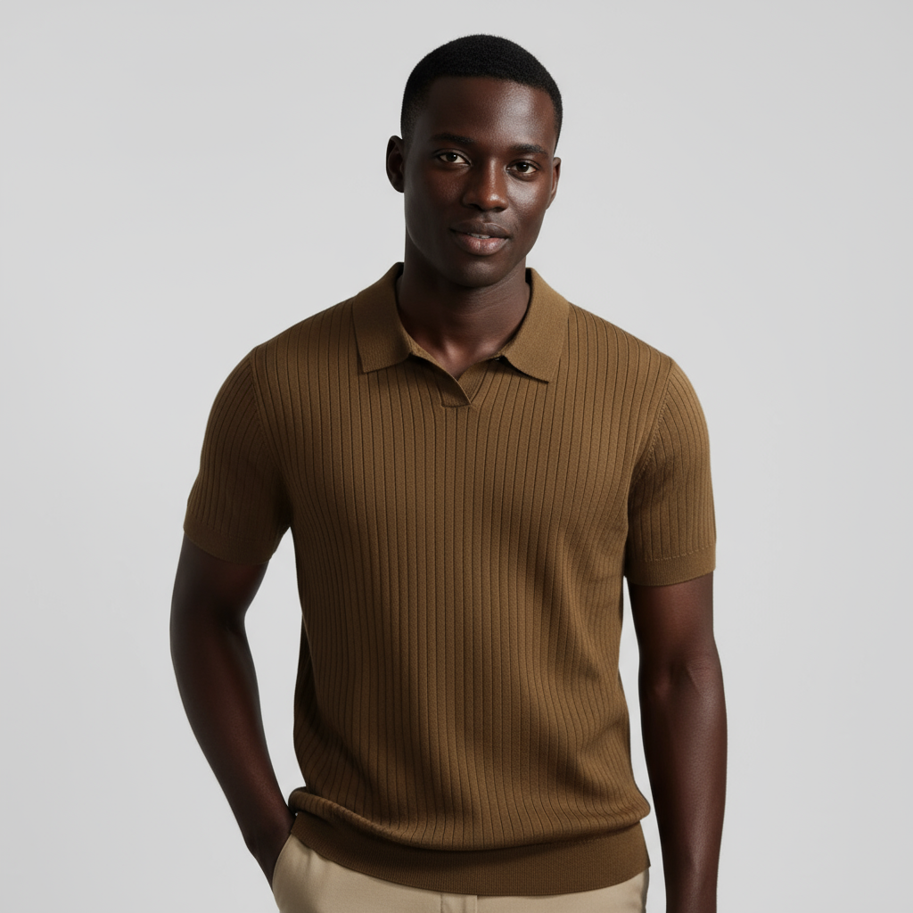 Men's Knitted Polo Shirt - Soft Cotton Blend - Casual Short Sleeve Top for Everyday Wear - Available in Multiple Colors