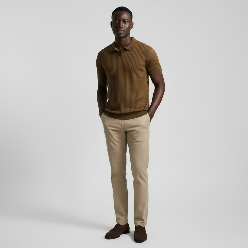 Men's Knitted Polo Shirt - Soft Cotton Blend - Casual Short Sleeve Top for Everyday Wear - Available in Multiple Colors