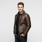 Men’s Leather Biker Jacket with Fur Collar | Stylish Motorcycle Jacket for Casual Wear | Warm and Durable Design