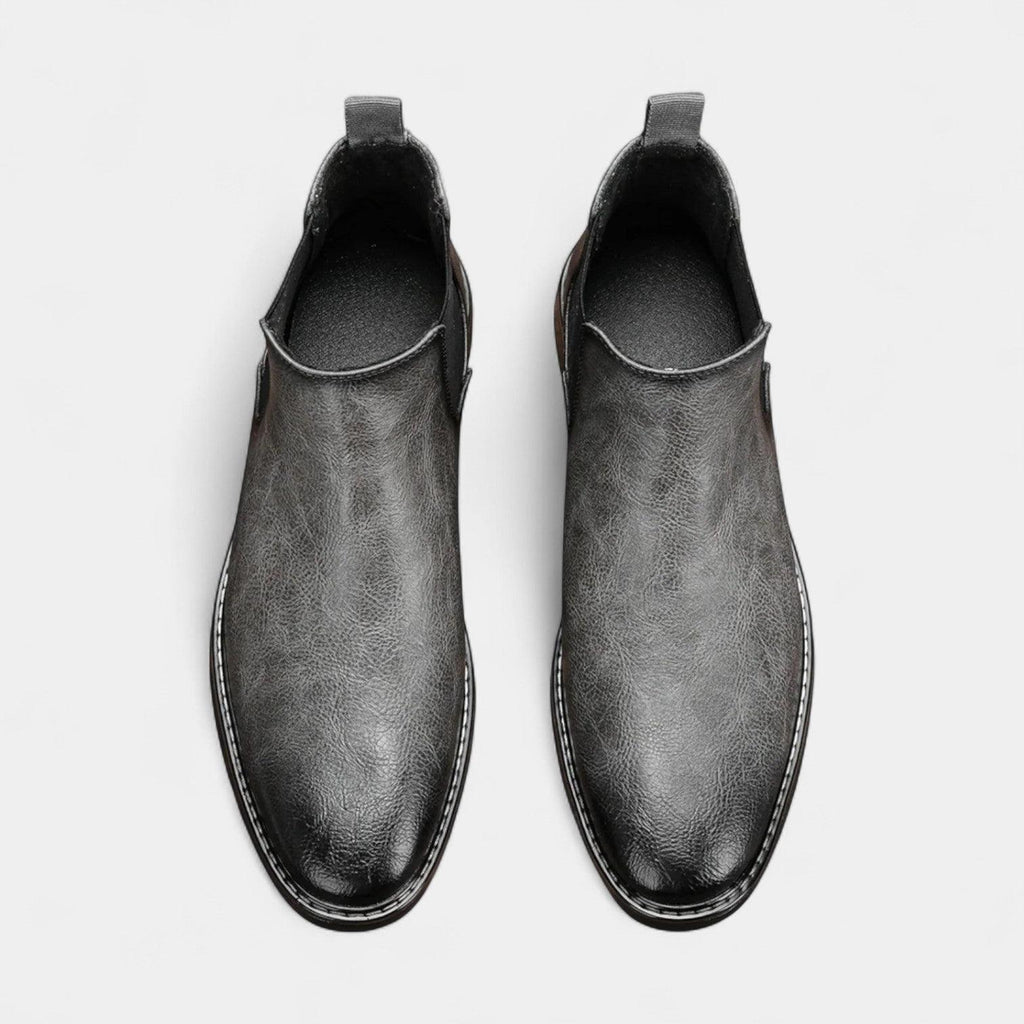 Men's Leather Chelsea Boots - Rounded Toe, Low Block Heel - Stylish Footwear for Casual and Formal Occasions