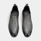 Men's Leather Chelsea Boots - Rounded Toe, Low Block Heel - Stylish Footwear for Casual and Formal Occasions