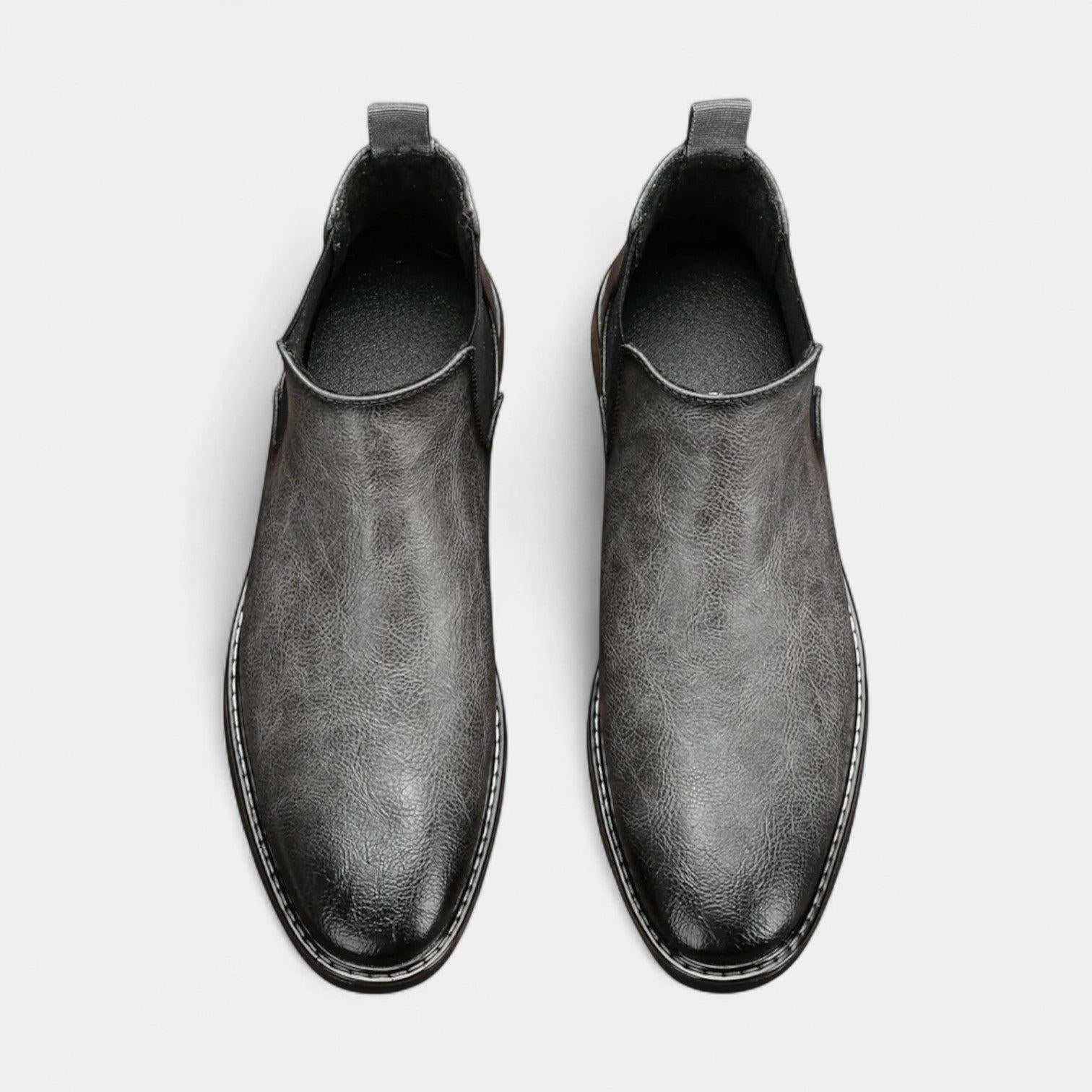 Men's Leather Chelsea Boots - Rounded Toe, Low Block Heel - Stylish Footwear for Casual and Formal Occasions