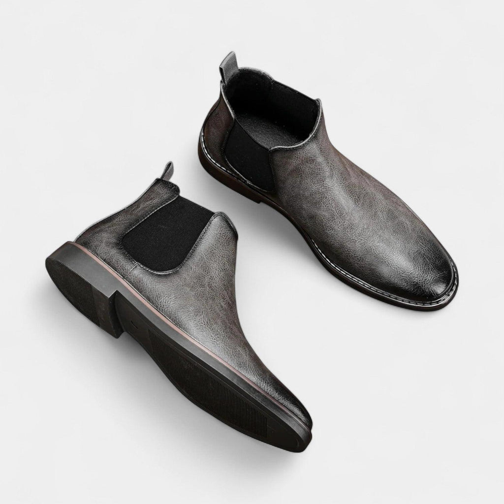 Men's Leather Chelsea Boots - Rounded Toe, Low Block Heel - Stylish Footwear for Casual and Formal Occasions