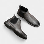 Men's Leather Chelsea Boots - Rounded Toe, Low Block Heel - Stylish Footwear for Casual and Formal Occasions