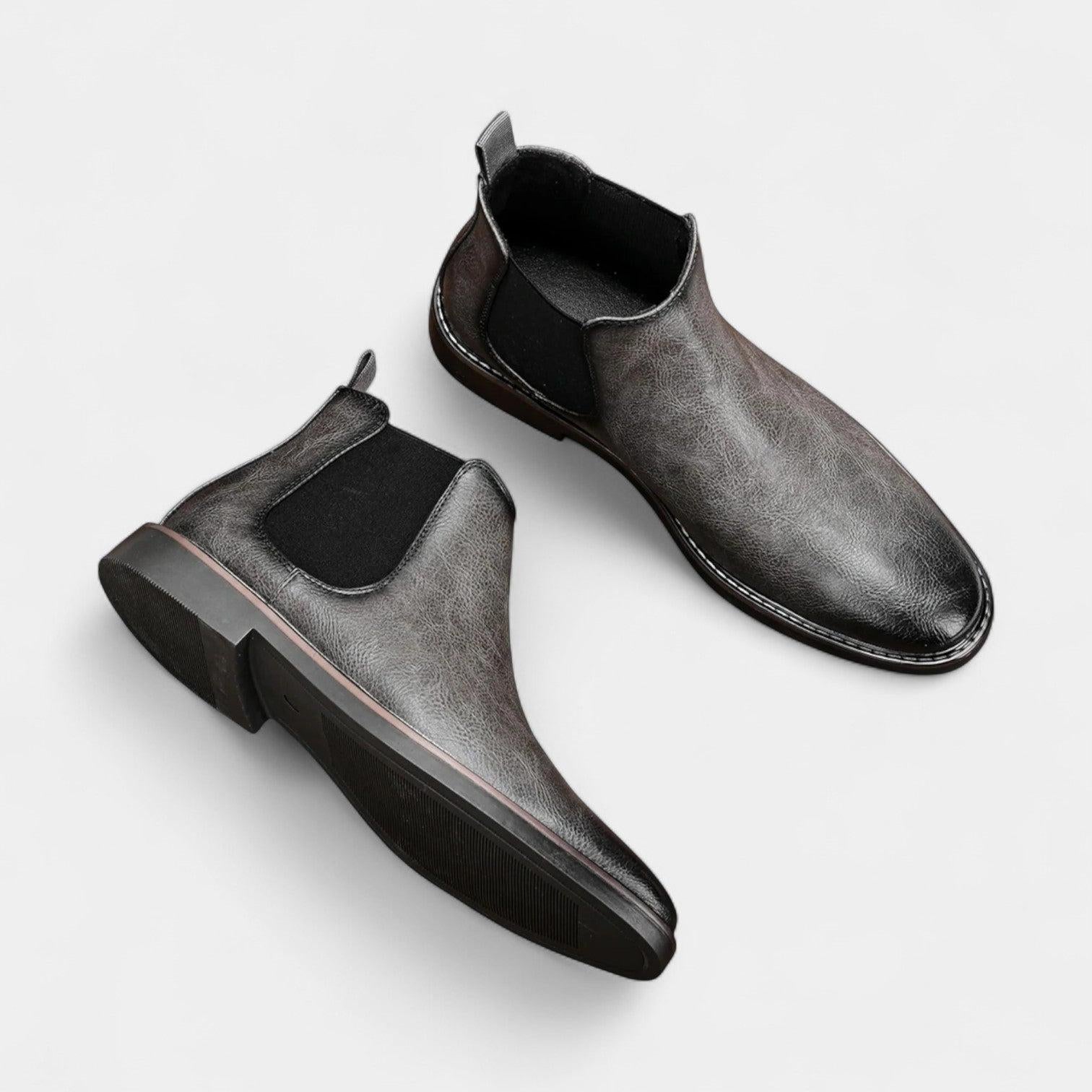 Men's Leather Chelsea Boots - Rounded Toe, Low Block Heel - Stylish Footwear for Casual and Formal Occasions