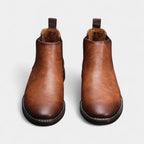 Men's Leather Chelsea Boots - Rounded Toe, Low Block Heel - Stylish Footwear for Casual and Formal Occasions