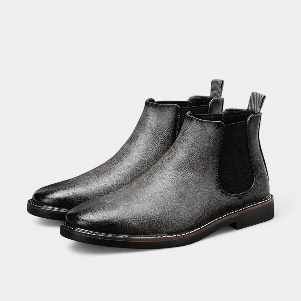 Men's Leather Chelsea Boots - Rounded Toe, Low Block Heel - Stylish Footwear for Casual and Formal Occasions