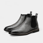 Men's Leather Chelsea Boots - Rounded Toe, Low Block Heel - Stylish Footwear for Casual and Formal Occasions