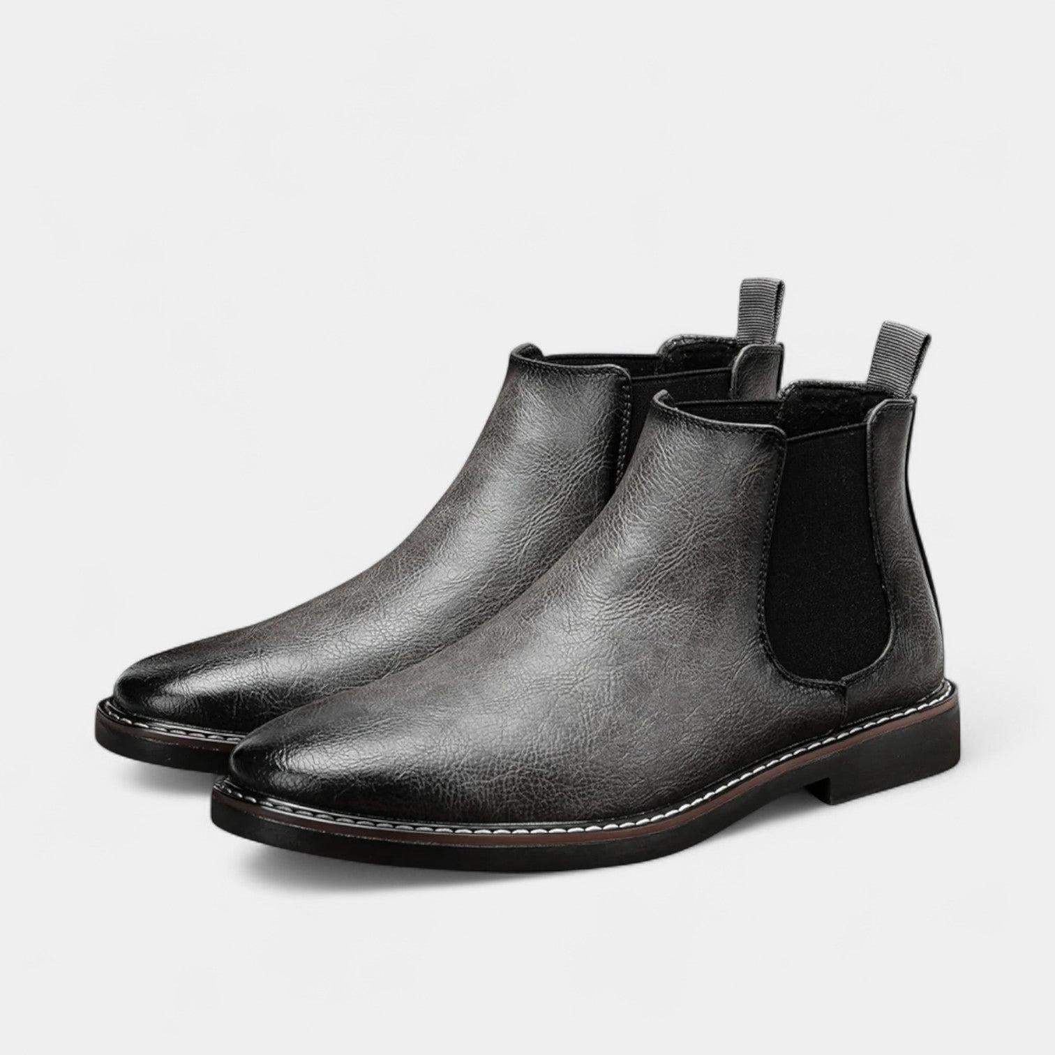 Men's Leather Chelsea Boots - Rounded Toe, Low Block Heel - Stylish Footwear for Casual and Formal Occasions