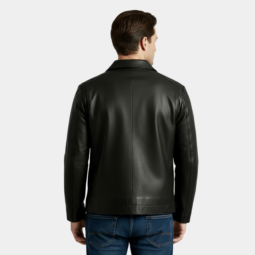 Men's Leather Harrington Jacket with Classic Collar – Stylish Outerwear for Casual and Smart-Casual Occasions