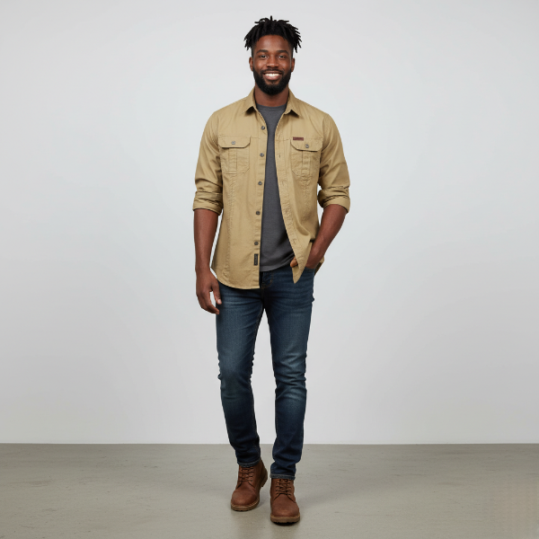 Men's Lightweight Breathable Outdoor Button-Up Shirt with Chest Pockets for Casual Wear