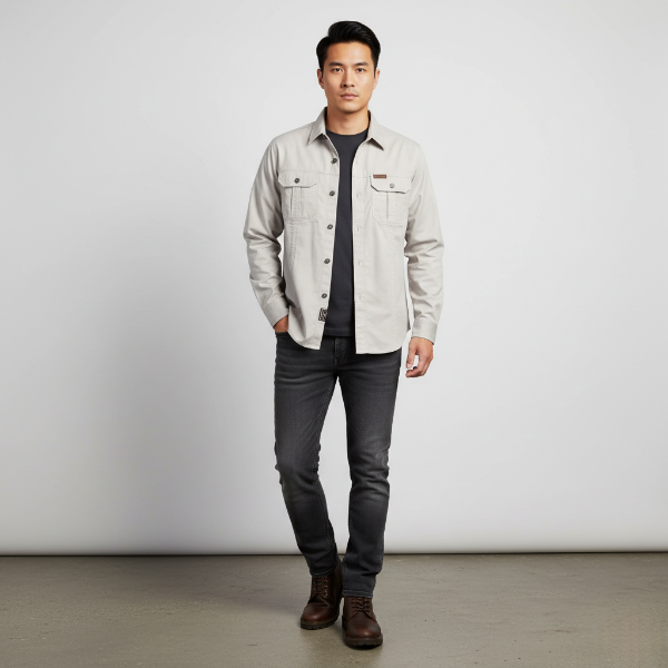 Men's Lightweight Breathable Outdoor Button-Up Shirt with Chest Pockets for Casual Wear