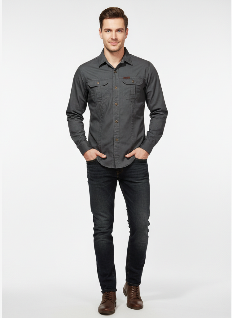 Men's Lightweight Breathable Outdoor Button-Up Shirt with Chest Pockets for Casual Wear