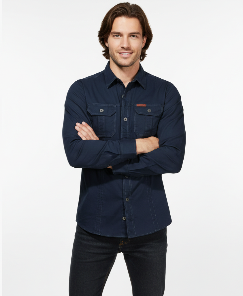 Men's Lightweight Breathable Outdoor Button-Up Shirt with Chest Pockets for Casual Wear