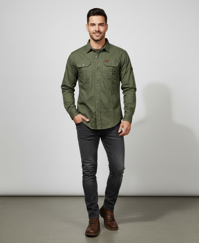 Men's Lightweight Breathable Outdoor Button-Up Shirt with Chest Pockets for Casual Wear