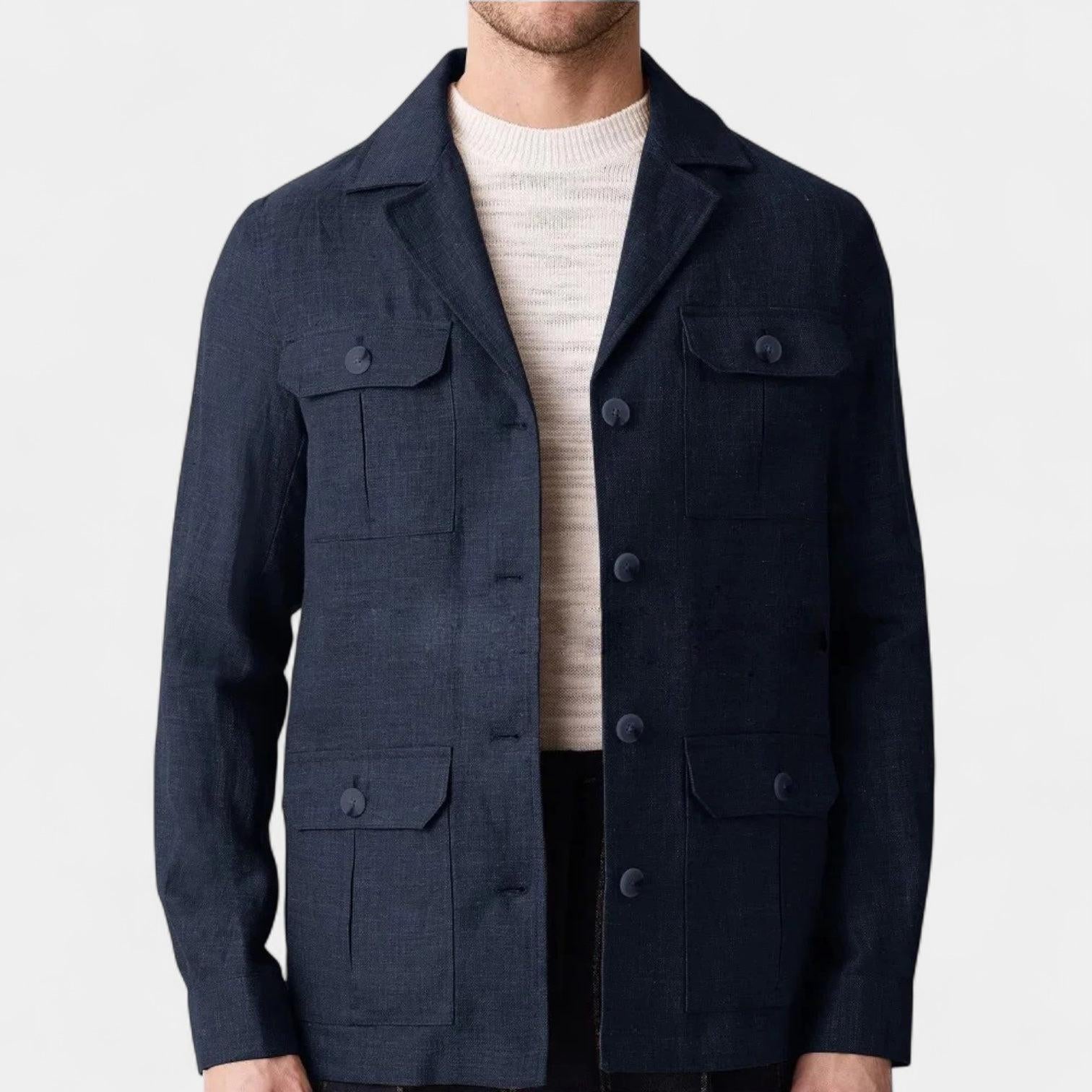 Men's Lightweight Linen Button-Up Jacket - Casual Overshirt for Everyday Wear