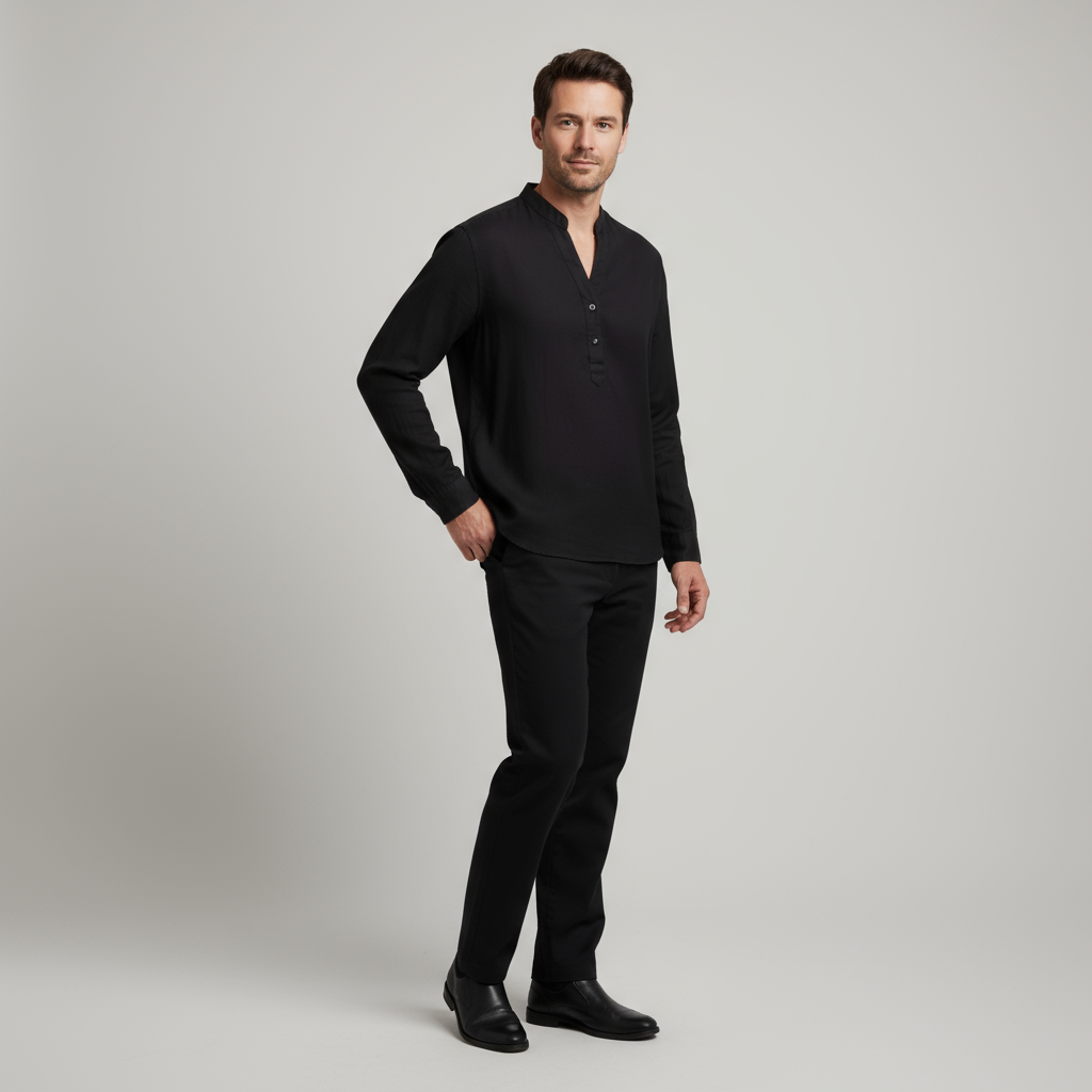 Men's Lightweight Linen Grandad Shirt - Long Sleeve Casual Wear for Summer and Spring