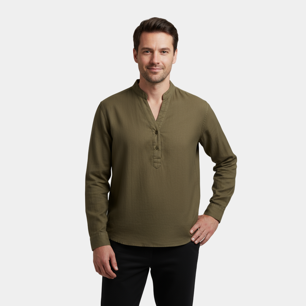 Men's Lightweight Linen Grandad Shirt - Long Sleeve Casual Wear for Summer and Spring