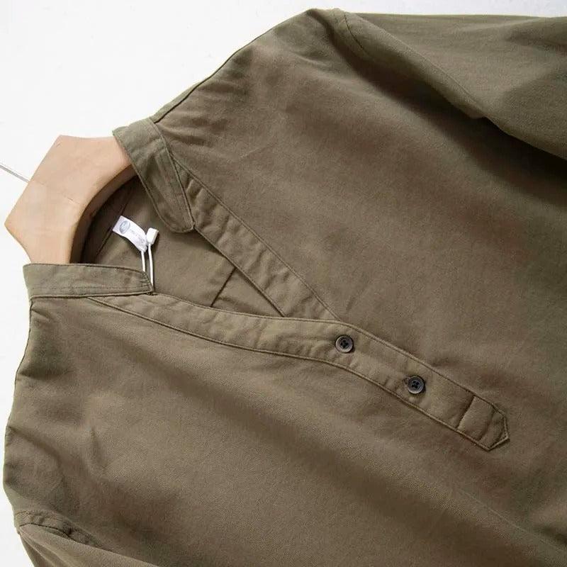 Men's Lightweight Linen Grandad Shirt - Long Sleeve Casual Wear for Summer and Spring