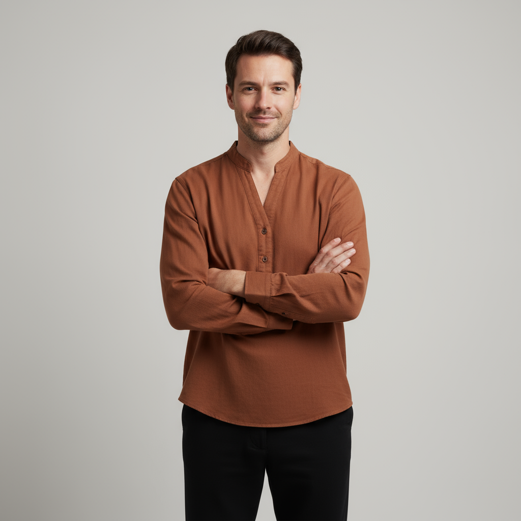 Men's Lightweight Linen Grandad Shirt - Long Sleeve Casual Wear for Summer and Spring