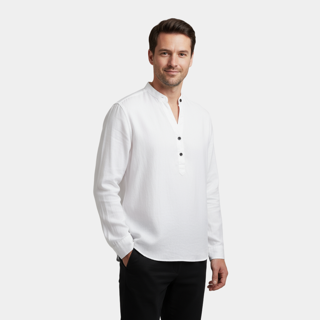 Men's Lightweight Linen Grandad Shirt - Long Sleeve Casual Wear for Summer and Spring
