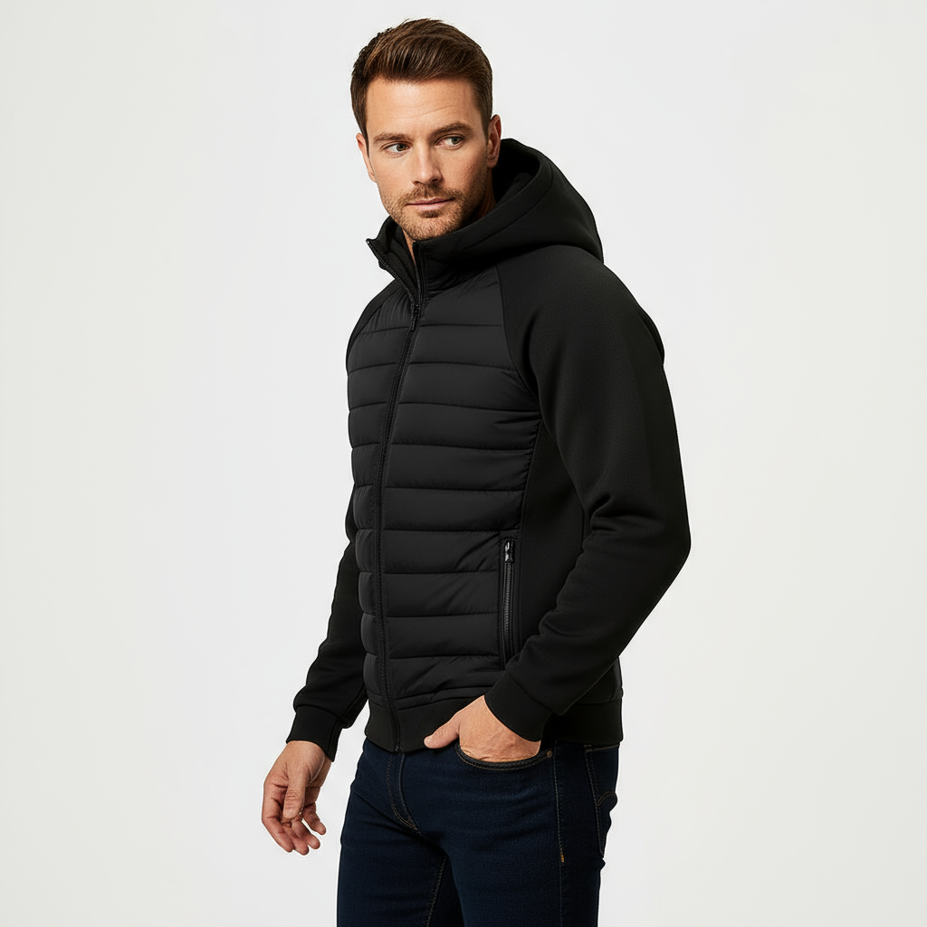 Men's Lightweight Quilted Hooded Bomber Jacket - Zip-Up Design for Casual Wear and Outdoor Activities