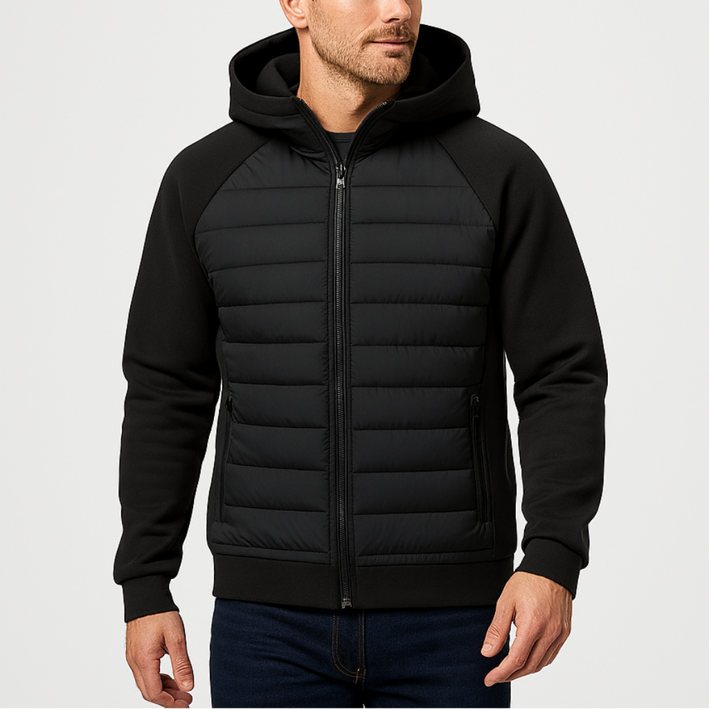 Men's Lightweight Quilted Hooded Bomber Jacket - Zip-Up Design for Casual Wear and Outdoor Activities