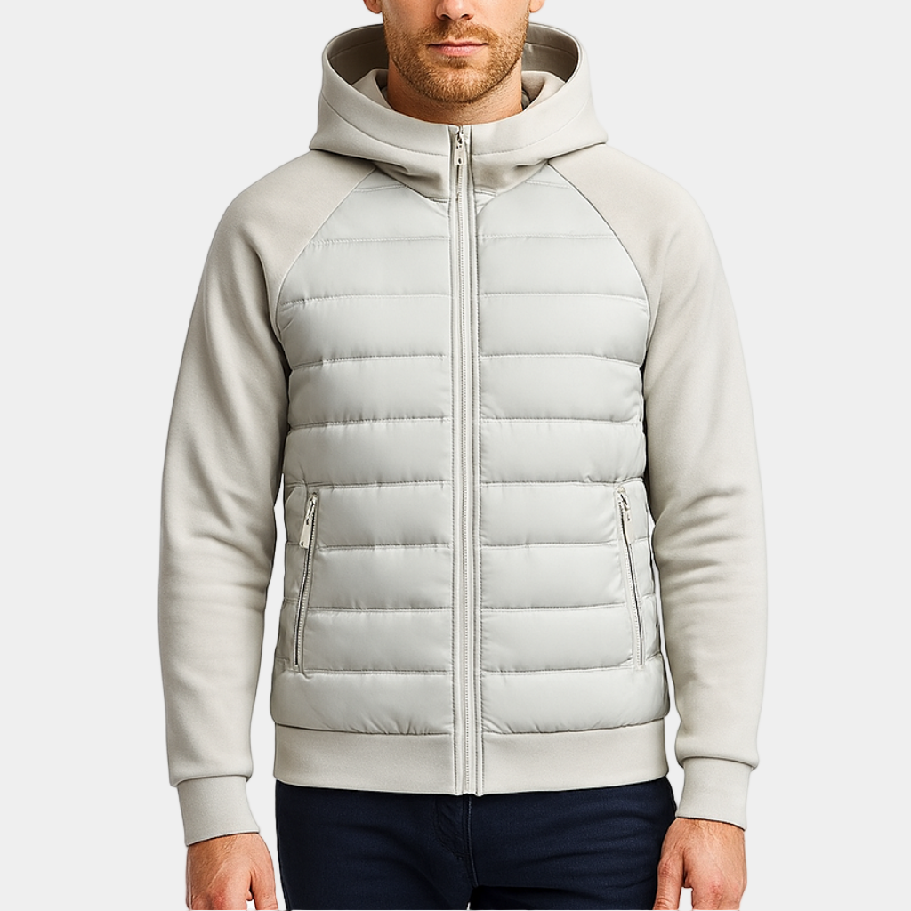 Men's Lightweight Quilted Hooded Bomber Jacket - Zip-Up Design for Casual Wear and Outdoor Activities