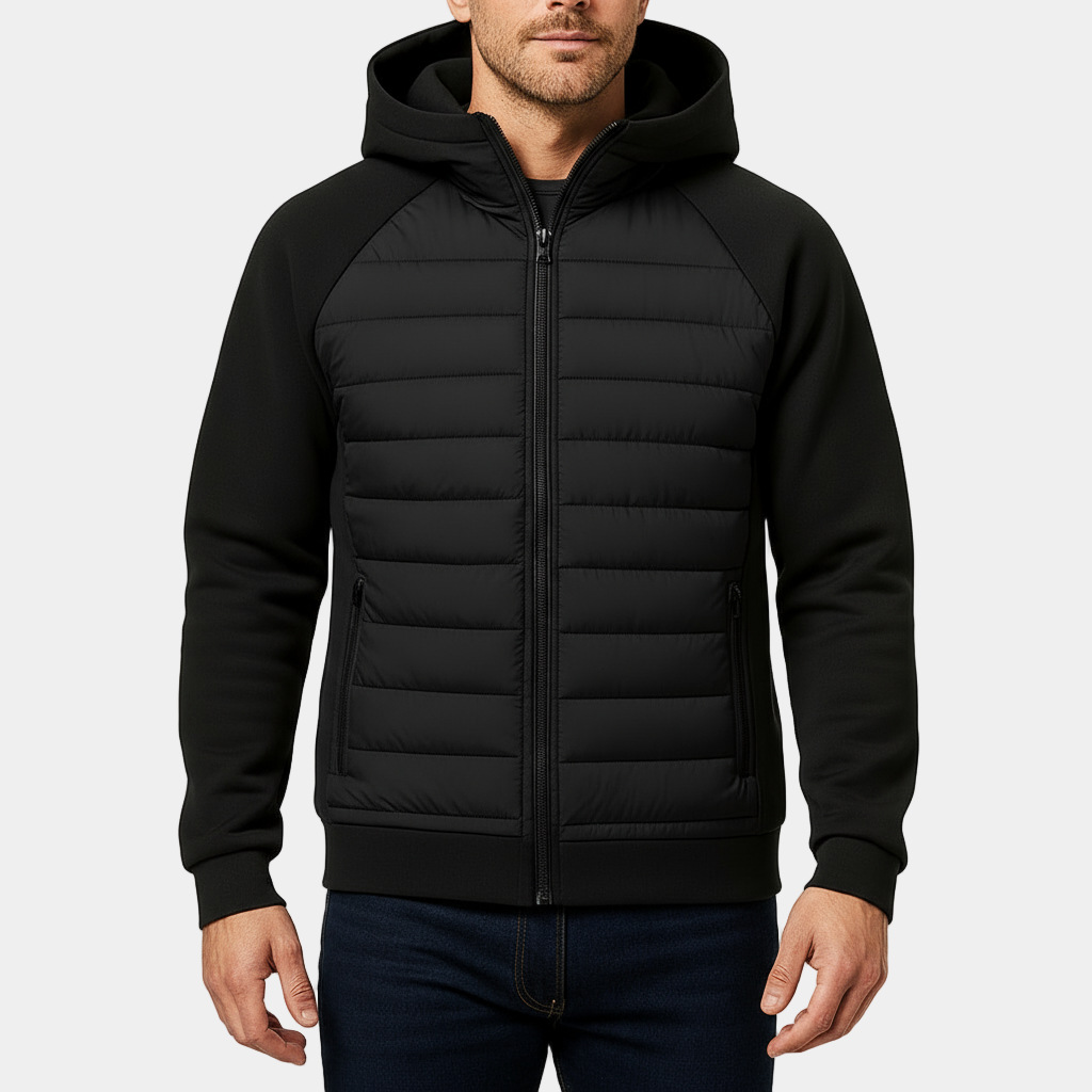 Men's Lightweight Quilted Hooded Bomber Jacket - Zip-Up Design for Casual Wear and Outdoor Activities