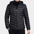 Men's Lightweight Quilted Hooded Puffer Jacket - Insulated Baffle Design for Outdoor Activities and Casual Wear