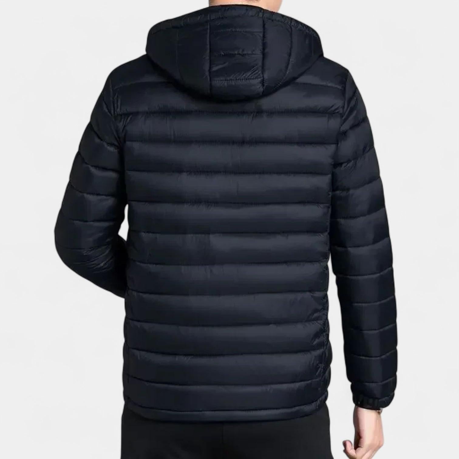 Men's Lightweight Quilted Hooded Puffer Jacket - Insulated Baffle Design for Outdoor Activities and Casual Wear