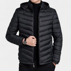 Men's Lightweight Quilted Hooded Puffer Jacket - Insulated Baffle Design for Outdoor Activities and Casual Wear