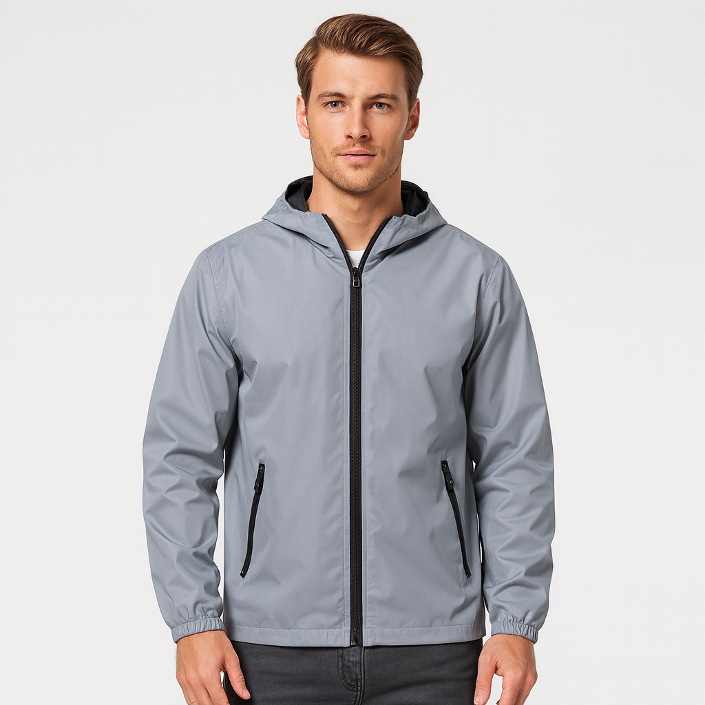 Men's Lightweight Reflective Windbreaker Jacket with Hood for Outdoor Activities and Casual Wear