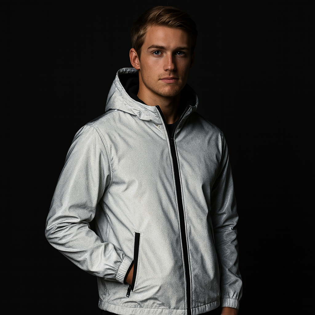 Men's Lightweight Reflective Windbreaker Jacket with Hood for Outdoor Activities and Casual Wear