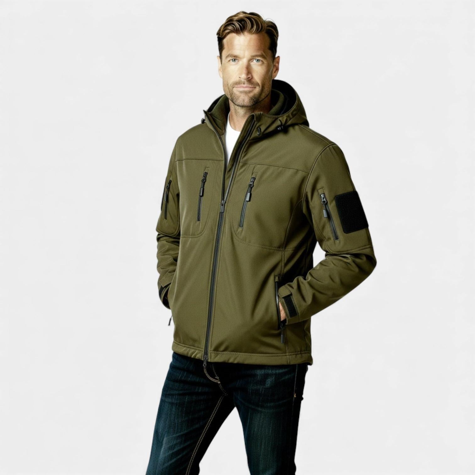 Men's Lightweight Softshell Utility Jacket with Hood - Multi-Zip Design for Outdoor Activities and Everyday Wear