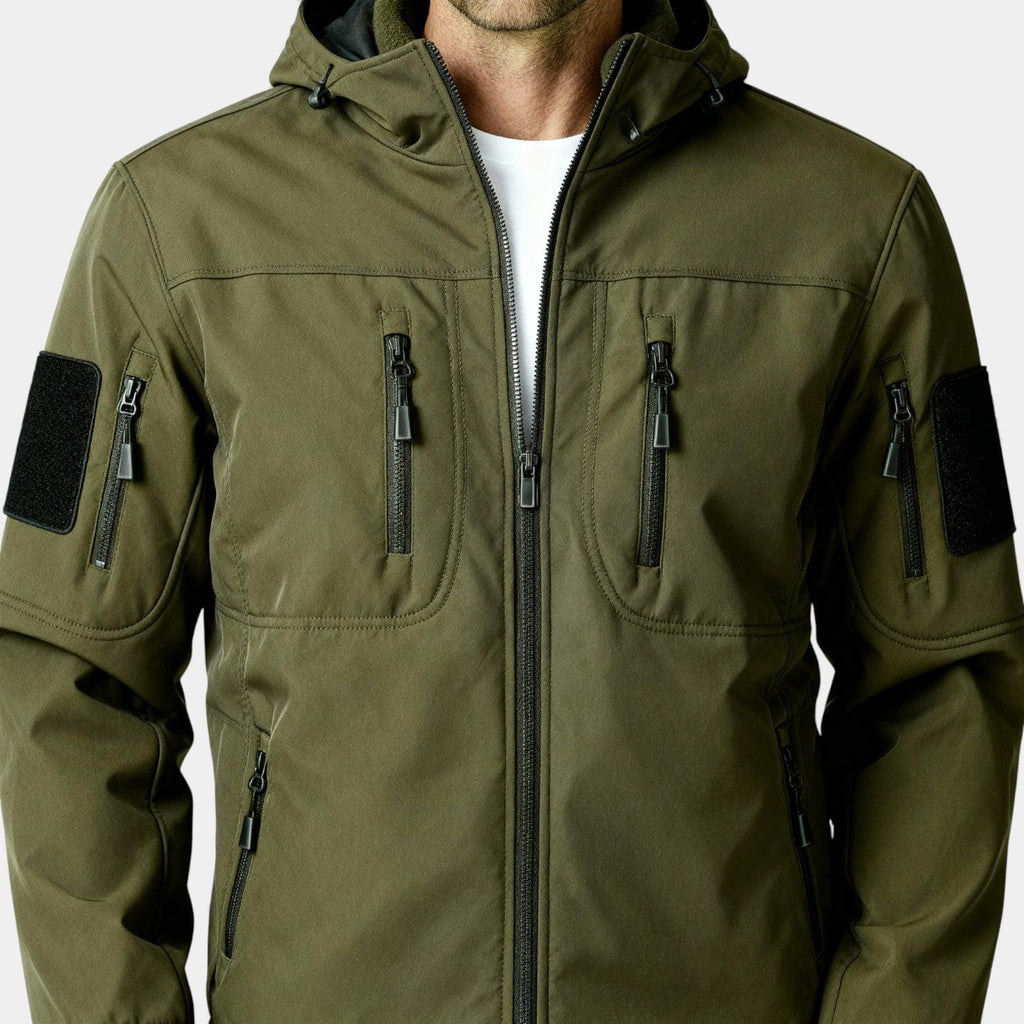 Men's Lightweight Softshell Utility Jacket with Hood - Multi-Zip Design for Outdoor Activities and Everyday Wear