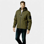 Men's Lightweight Softshell Utility Jacket with Hood - Multi-Zip Design for Outdoor Activities and Everyday Wear