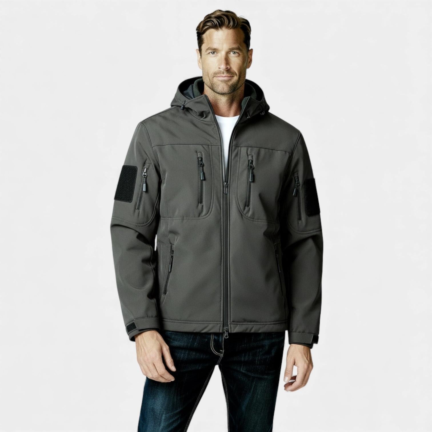 Men's Lightweight Softshell Utility Jacket with Hood - Multi-Zip Design for Outdoor Activities and Everyday Wear