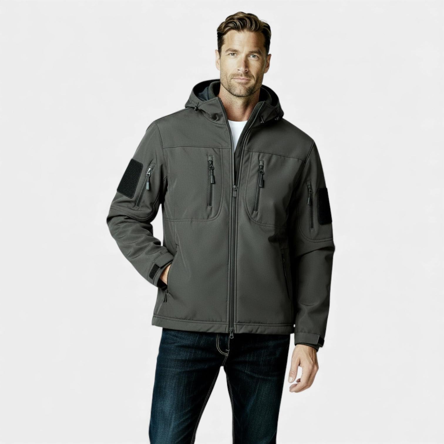 Men's Lightweight Softshell Utility Jacket with Hood - Multi-Zip Design for Outdoor Activities and Everyday Wear