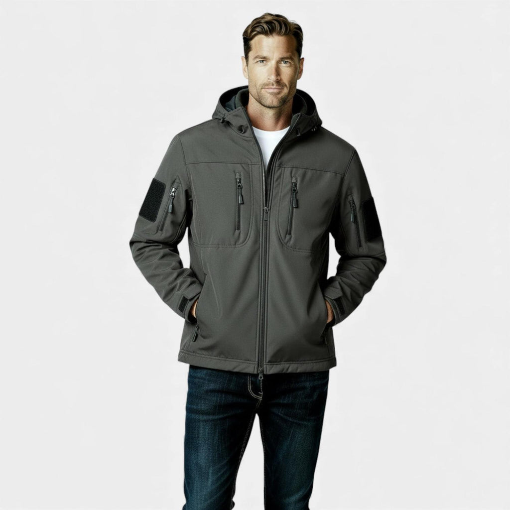 Men's Lightweight Softshell Utility Jacket with Hood - Multi-Zip Design for Outdoor Activities and Everyday Wear