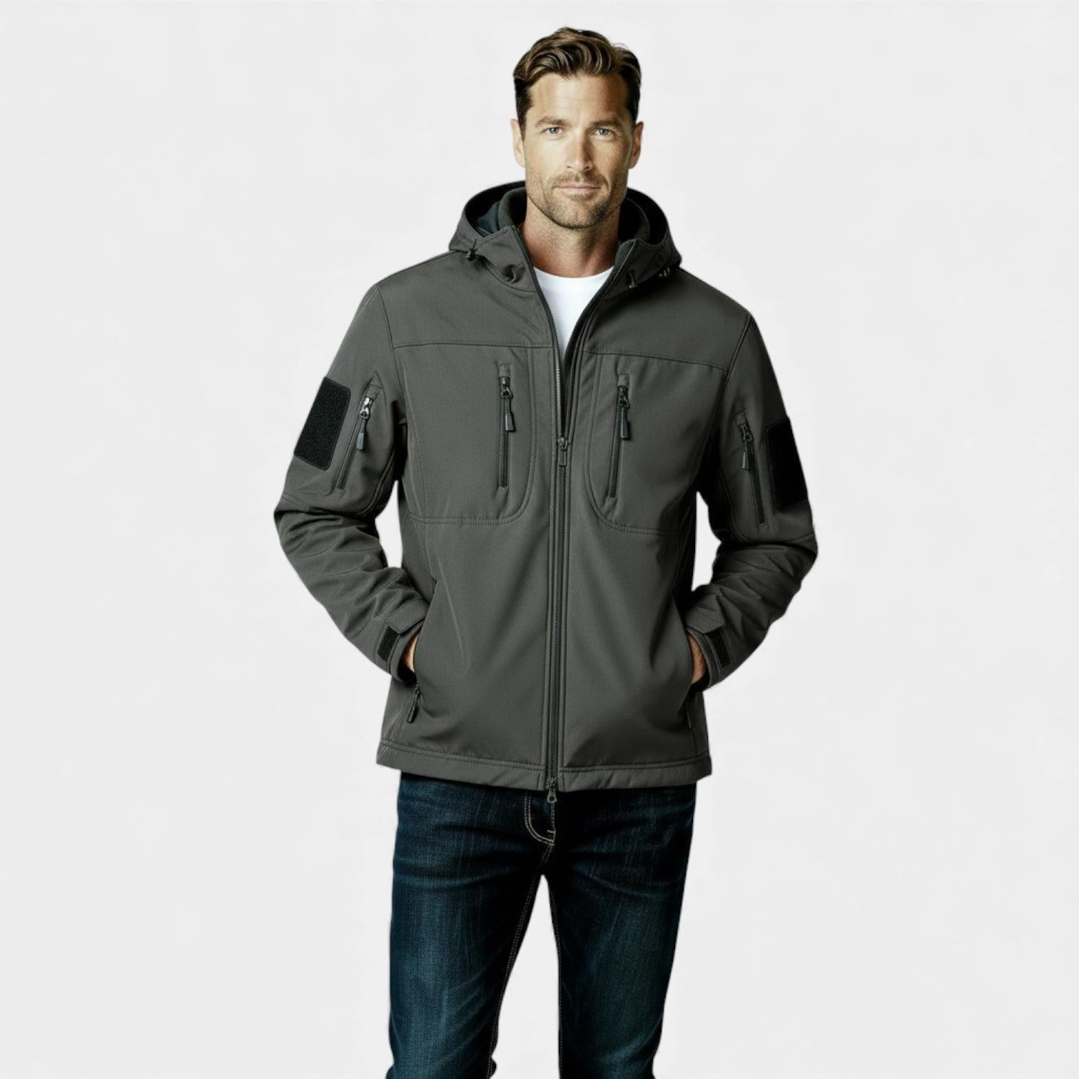 Men's Lightweight Softshell Utility Jacket with Hood - Multi-Zip Design for Outdoor Activities and Everyday Wear