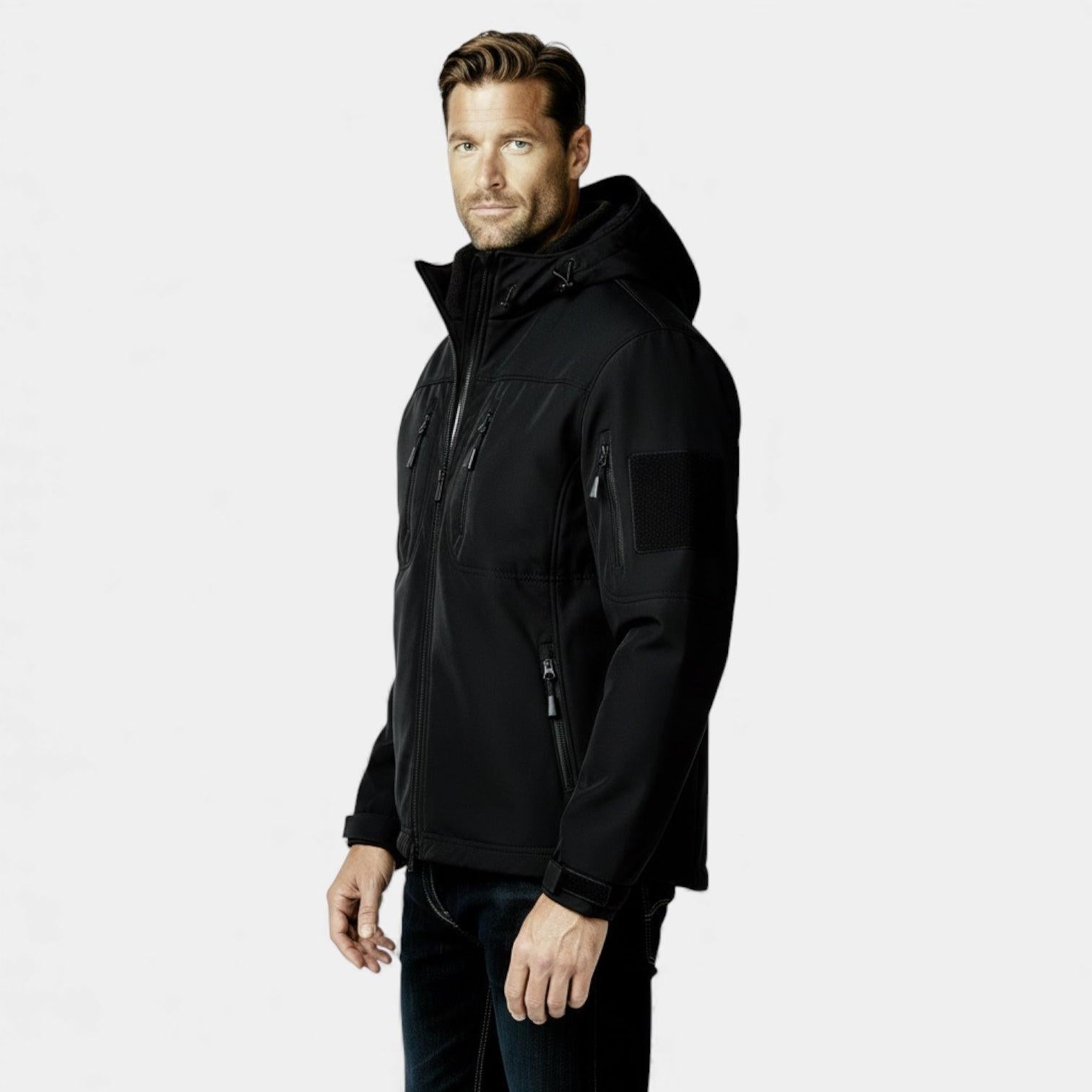 Men's Lightweight Softshell Utility Jacket with Hood - Multi-Zip Design for Outdoor Activities and Everyday Wear
