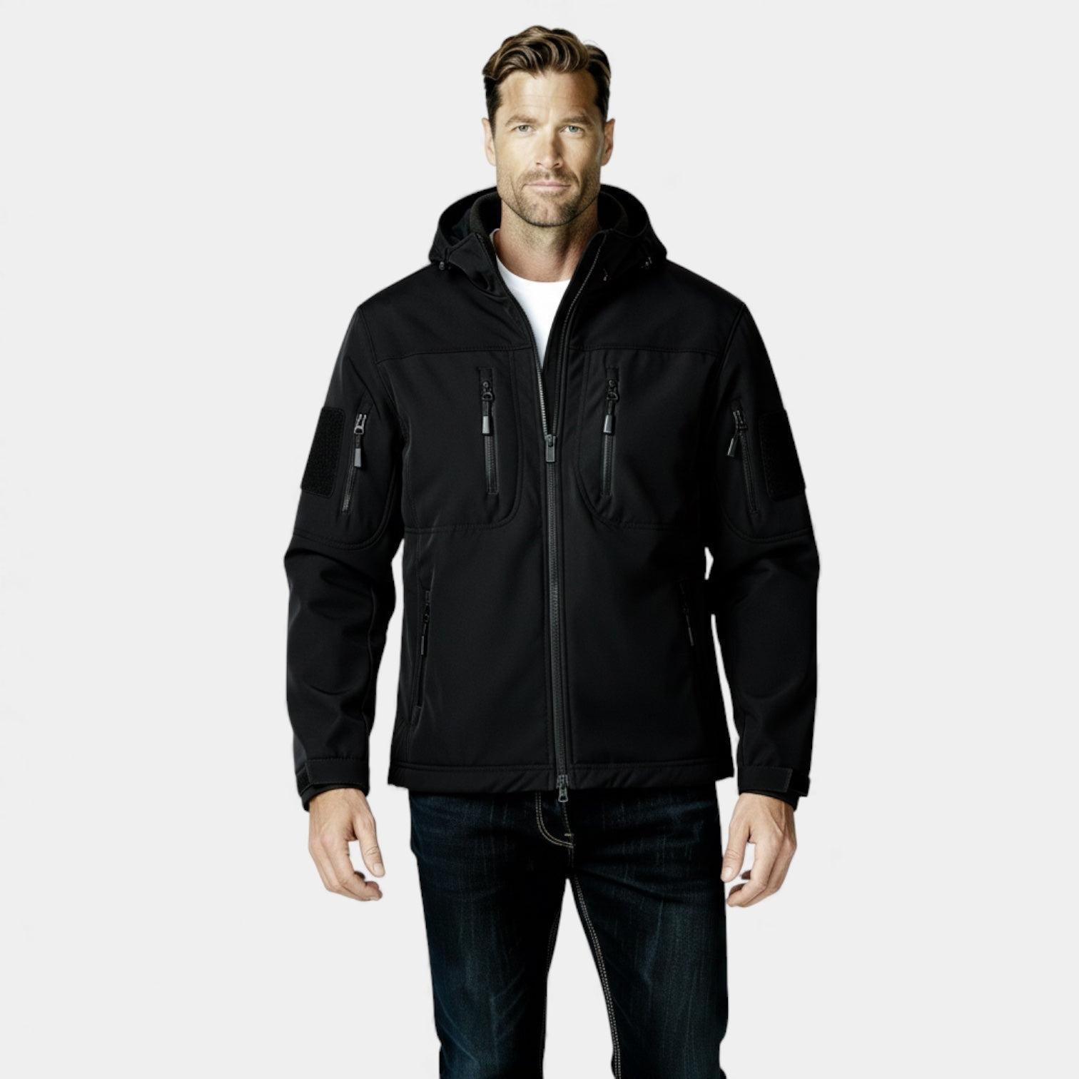 Men's Lightweight Softshell Utility Jacket with Hood - Multi-Zip Design for Outdoor Activities and Everyday Wear