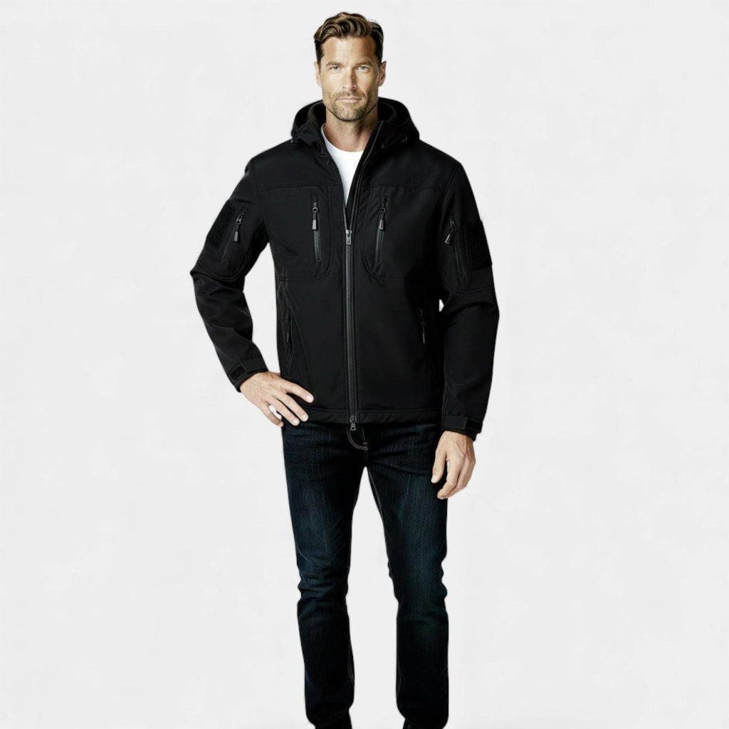 Men's Lightweight Softshell Utility Jacket with Hood - Multi-Zip Design for Outdoor Activities and Everyday Wear