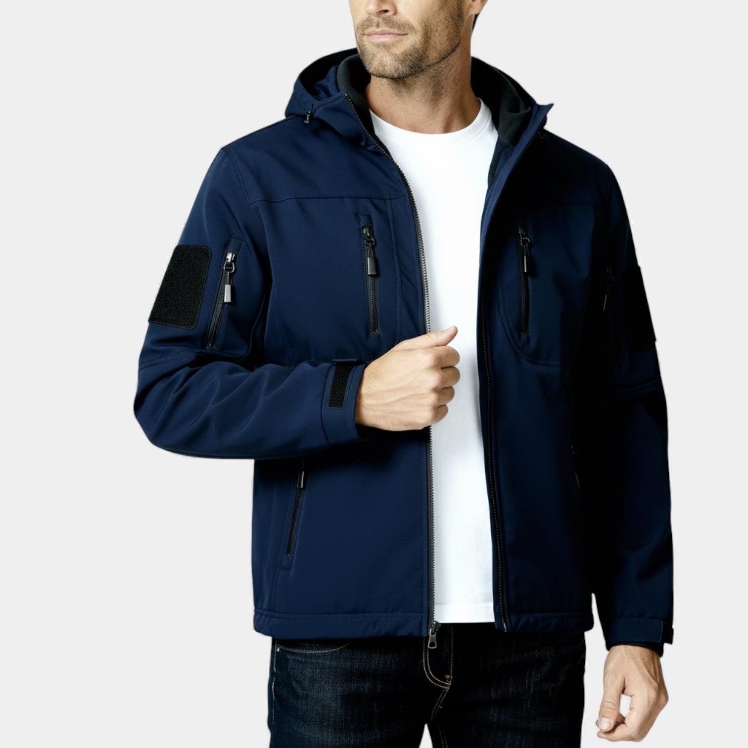 Men's Lightweight Softshell Utility Jacket with Hood - Multi-Zip Design for Outdoor Activities and Everyday Wear