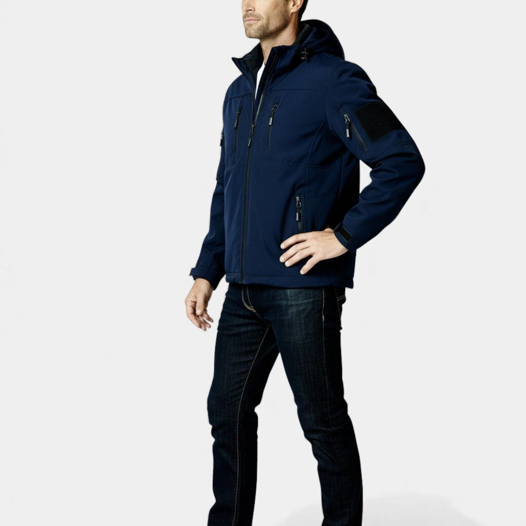 Men's Lightweight Softshell Utility Jacket with Hood - Multi-Zip Design for Outdoor Activities and Everyday Wear