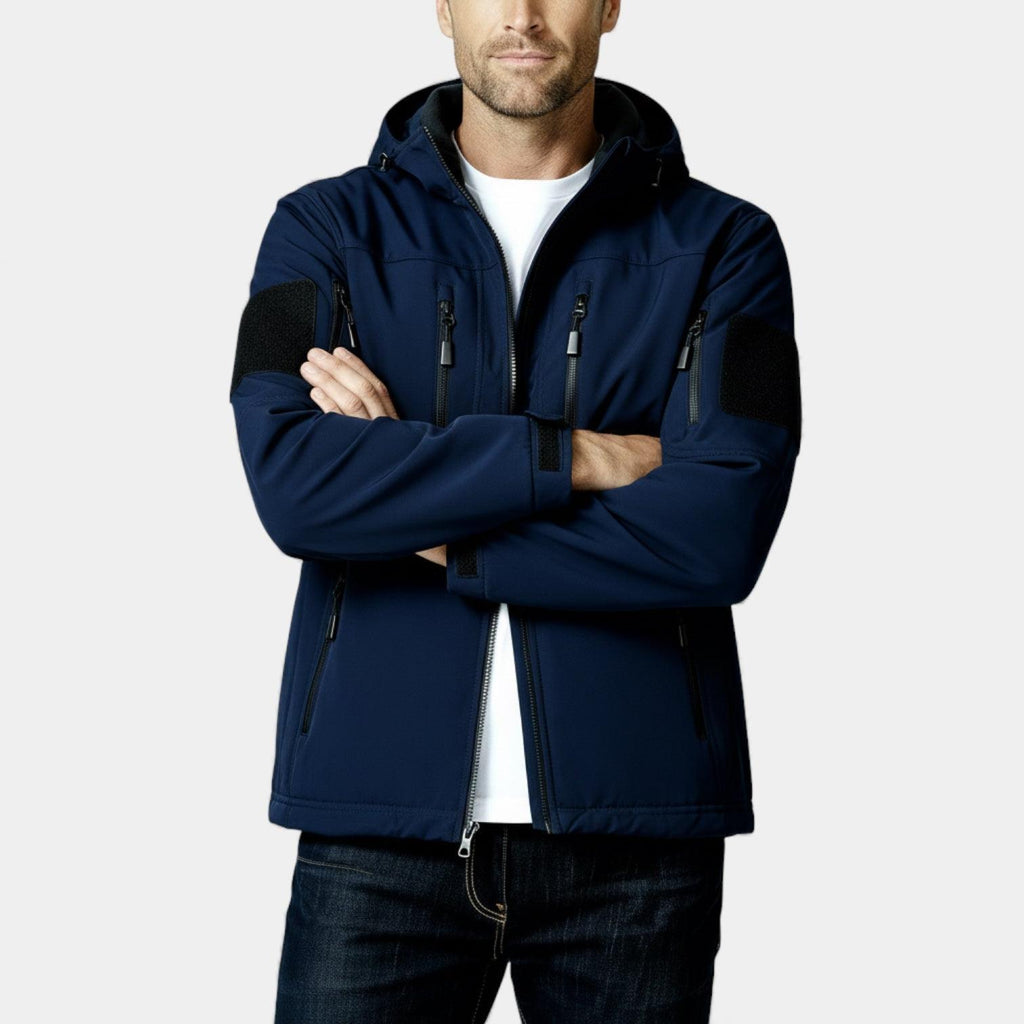 Men's Lightweight Softshell Utility Jacket with Hood - Multi-Zip Design for Outdoor Activities and Everyday Wear