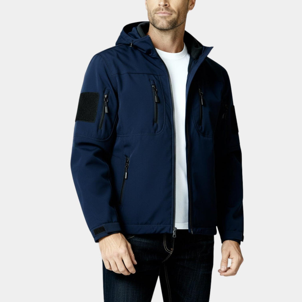 Men's Lightweight Softshell Utility Jacket with Hood - Multi-Zip Design for Outdoor Activities and Everyday Wear