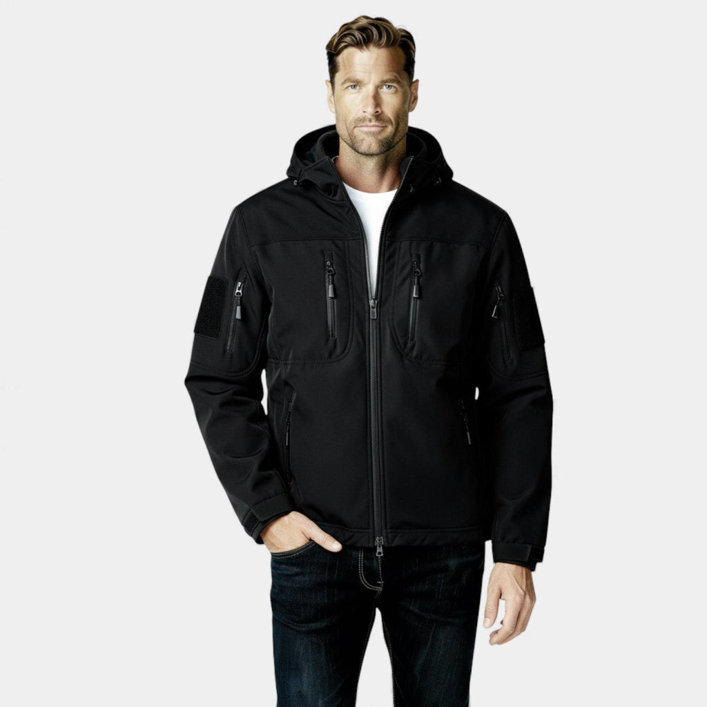 Men's Lightweight Softshell Utility Jacket with Hood - Multi-Zip Design for Outdoor Activities and Everyday Wear